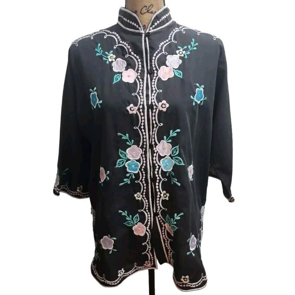 Caro of‎ Honolulu by Caromat Womens Size M Vintage Embroidered Top Black